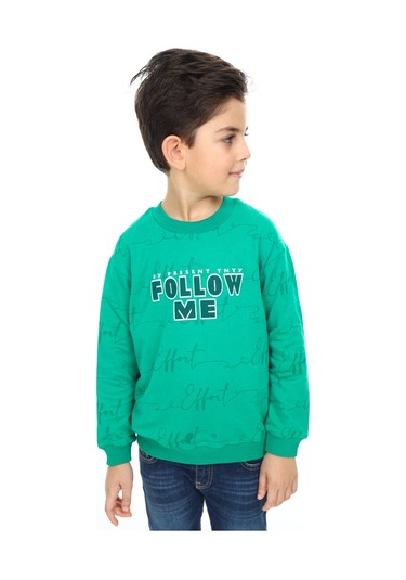 Toontoy Erkek Çocuk Follow Me Baskılı Sweatshirt Koyu Yeşil