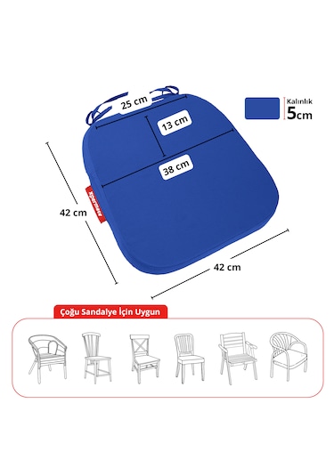 Xpermate 6'lı Standartfit Oval Sandalye Minderi 42x42x5 Mavi