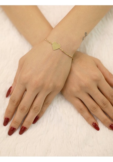 14 Ayar Altın Balık Sırtı Zincir Kalpli Bileklik Altın