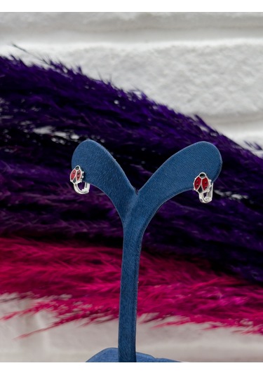 925 Ayar Gümüş Uğur Böcekli Zarif Kız Çocuk Küpesi Gümüş