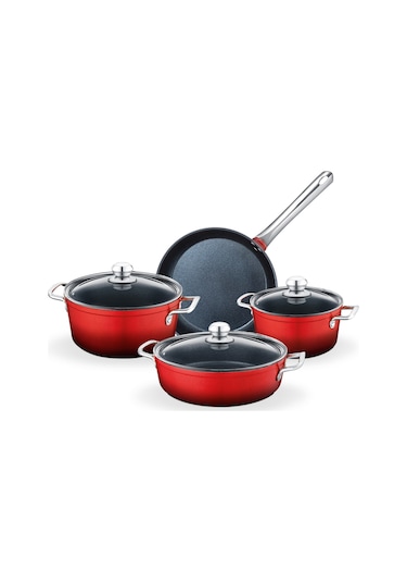 Madame Coco Titanium Professional Tencere Seti 7 Parça 1ktncr014118-22-26-26cm-kırmızı