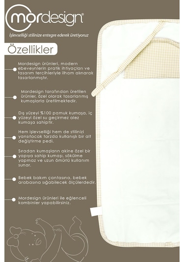 Mordesign Bebek Çanta Alt Açma Minderi Alt Değiştirme Pedi Taşınabilir Bakım Örtüsü Care Serisi, Kahve