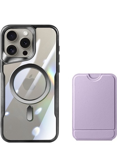 Wisdomselect İphone Uyumlu 13 Pro Max Için Manyetik Kılıf Tpu+pc Telefon Kılıfı Ve Pu Kart Tutucu Çubuğu - Mor / Mor Siyah - Mor Yok Havalandırma Ublsl2
