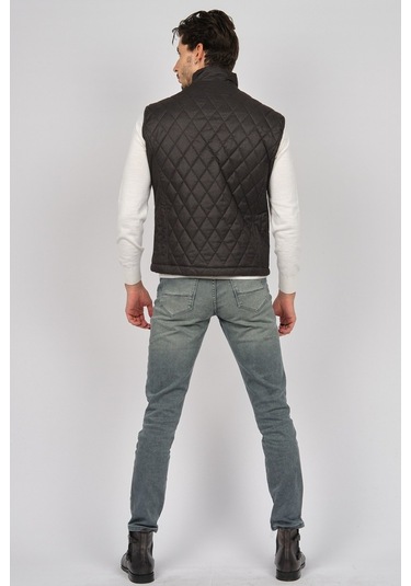 Daynax Erkek Cep Detaylı Baklava Desenli Yelek 492901 Füme Füme