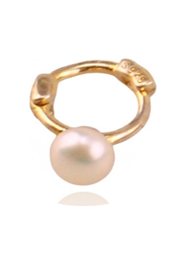 Liu S 28 Halka İnci Gümüş Piercing 925 Ayar, Altın Kaplama, İnci Detaylı Ms3843 Altın
