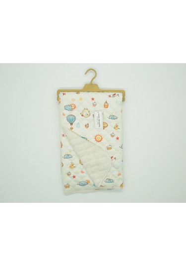 Baskılı Kapitone İçi Peluşlu Battaniye - 90x90 Ekru