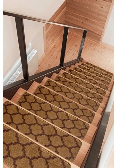 Dikdörtgen Dokuma Merdiven Halısı Kendinden Yapışkanlı Koyu Kahve Siyah