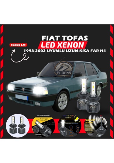 Fiat Tofaş Uzun - Kısa Far Uyumlu Şimşek Etkili Led Xenon Premium Series H4