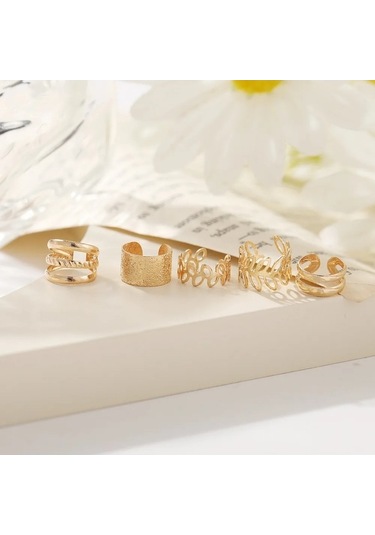 Flybuy Yeni Yapraklar Vintage Sahte Renk Olmayan Manşet Kulak E2092 Delici Cm-gümüş Altın Adet/grup 5 1.50 Jr Gümüş