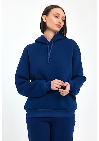 Odda Kadın Kapüşonlu Şardonlu Sweatshirt Lacivert
