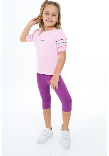 Toontoy Kız Çocuk Nakışlı Kaprili Takım Açık Pembe