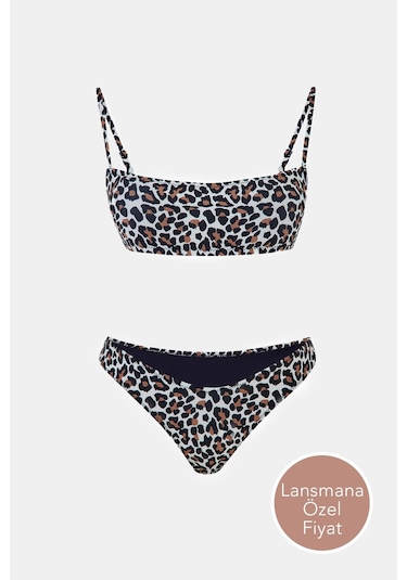 Capetown Leopar Desenli Çıkarılabilir Pedli Bikini Takım Leopar