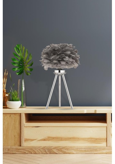 İstanbul Avize Abajur Gümüş Gri Deve Tüylü Abajur Gümüş