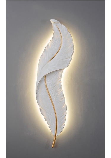 CajuArt Büyük Boy Dekoratif Tüy Şekilli Pilli Işıklı Duvar Dekoru Modern Aplik