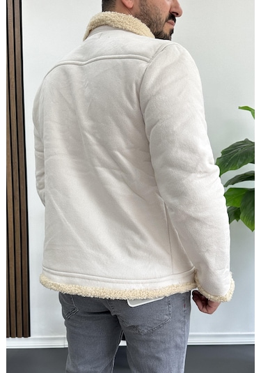 Erkek İçi Kürklü Suni Pul Deri Mont Beyaz Edw120-beyaz Beyaz