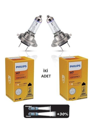 İki Adet Philips H7 55Watt +30 Fazla Işık Standart Ampul 12972