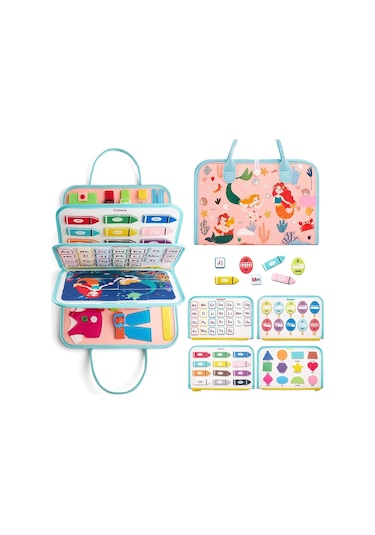 Montessori Keçe Eğitim Çantası Busy Board- Pembe Prenses 8 Sayfa