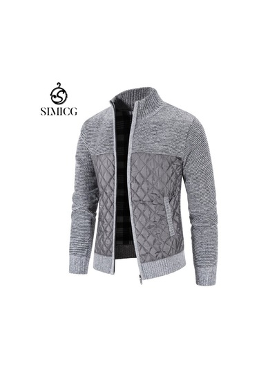 Erkek Kalınlaştırılmış Bol Kesim Hırka Ekose Kareli - Açık Gri Açık Gri