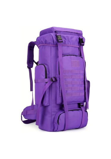 Dashanshop 70l Hafif Hafif Sırt Çantası Büyük Kapasiteli Ayarlanabilir Omuz Askılı Outdoor Kampçılık Purple Pembe Çizgili Desen Amerikan Bayrağı Yaması Altın