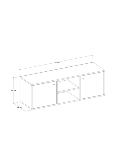 Detamob Beyaz Tv Ünitesi, 2 Kapaklı Raflı Tv Sehpası - 138cm Mdf Meşe