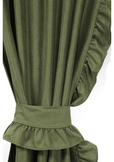 Poli Perde Çift Kanat Dikey Fırfırlı Zümrüt Yeşili