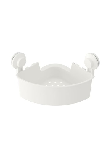 Beyaz Duş Sepeti Üçgen Model Ikea Banyo Raf Vantuzlu Sepet Beyaz