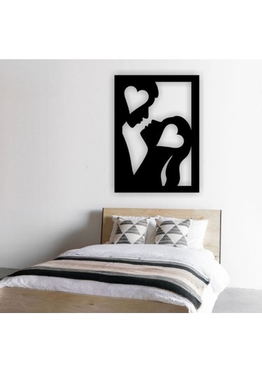 Siyah Ahşap Aşk Kalp 50cm X 70cm Tablo Duvar Dekoru 3mm Mdf Lazer Kesim