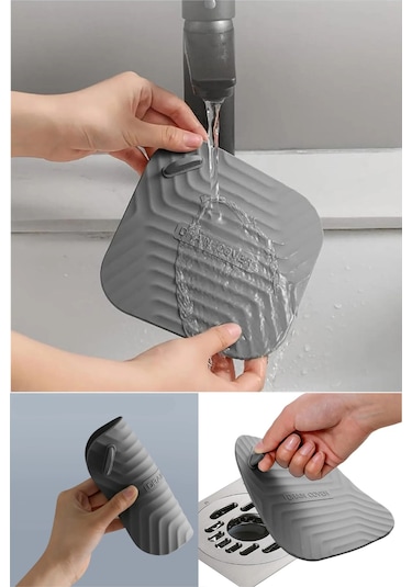 Gri Renk Kare Kötü Koku Önleyici Silikon Mat Banyo Mutfak Lavabo Balkon Gider Tıpası Kapağı