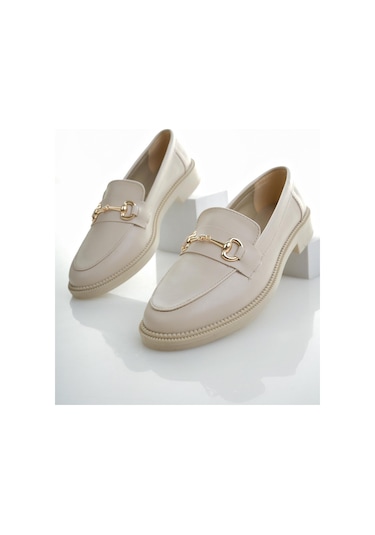 Muggo Sussie Garantili Metal Tokalı Kadın Loafer Günlük Ayakkabı Ten Cilt