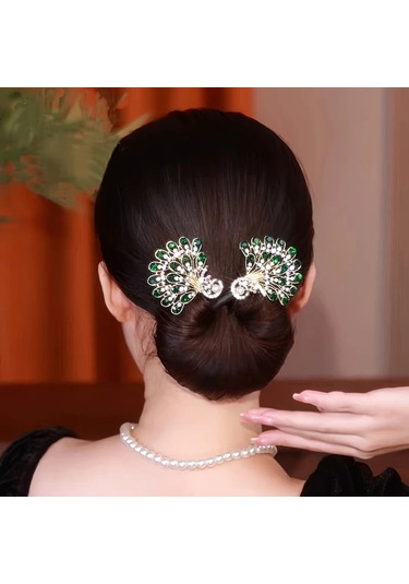 Hightower Kırmızı Vintage Saç Topu Yapıcı - Yeşil Ve Şeffaf Taşlı Zarif Tavuskuşu Tasarımı Kırmızı