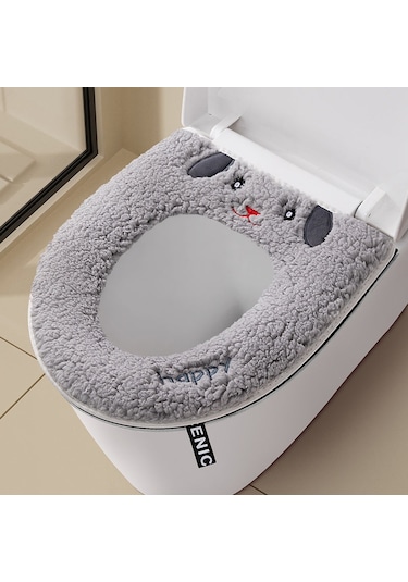 Ev Tipi Tuvalet Dört Mevsim Üniversal Klozet Kapağı Su Geçirmez Kapak Tuvalet Halkası Sevimli Köpek - Gri Gri