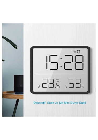 Yenilzd Pilli Mini Saat Alarm Saat Nem Göstergesi Sıcaklık Ölçer Siyah
