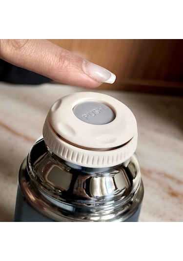 Prettify Stainless Steel Bardaklı Kayışlı Üstten Basmalı Termos 350 ML