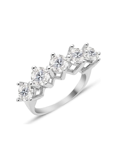 Beş Taş 5 Carat Beyaz Altın Kaplama Gümüş Bayan Yüzük Sevgiliye H