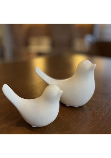 Neevoyu Beyaz Seramik Kuş Dekor Seti 2 Adet - Minimalist Ev Dekoru, Feng Shui Ve İç Mekan Aksesuarı
