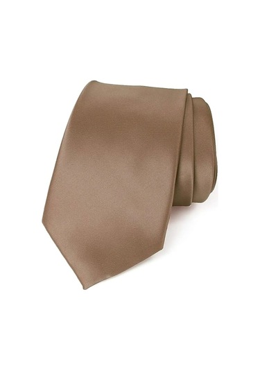 Tezzgelsin Erkek Saten Kravat ve Mendil Set Açık Kahve Açık Kahverengi