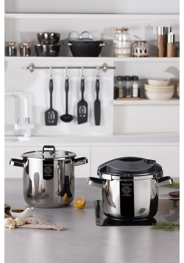 Karaca Orbit İndüksiyon Tabanlı Düdüklü Tencere Seti 6+8 Lt Siyah