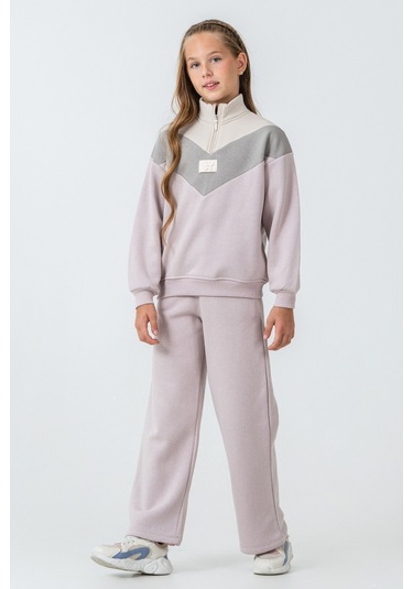 Kız Çocuk Kelebek Detaylı Yarım Fermuarlı 3 İplik Kalın Kışlık Eşofman Takımı Ak4233 Lila Kız Çocuk Kelebek Detaylı Yarım Fermuarlı 3 İplik Kalın Kışlık Eşofman Takımı Ak4233 Lila