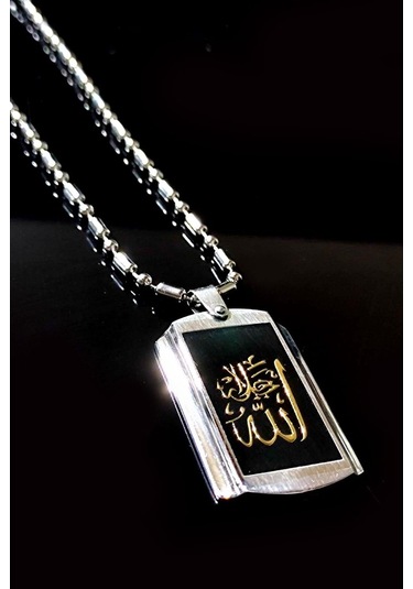 Ottoman Allah Yazılı Bambu Zincir Çelik Erkek Kolye