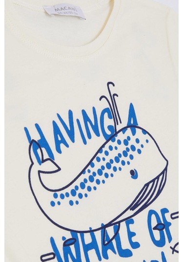 Breeze Erkek Çocuk Şortlu Takım Eğlenceli Balina Baskılı 1.5-5 Yaş, Krem-krem Krem