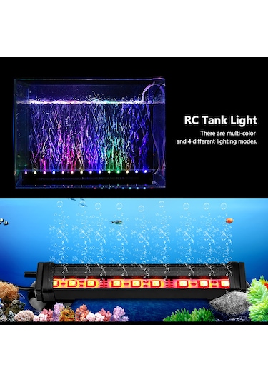 Qingmipy 31cm Akvaryum Led Işığı - Renkli 4 Modlu Kumanda Kontrollü - Su Altı Balık Tankı Aydınlatması - Enerji Tasarruflu - Avrupa Şarjı Pil Dahil