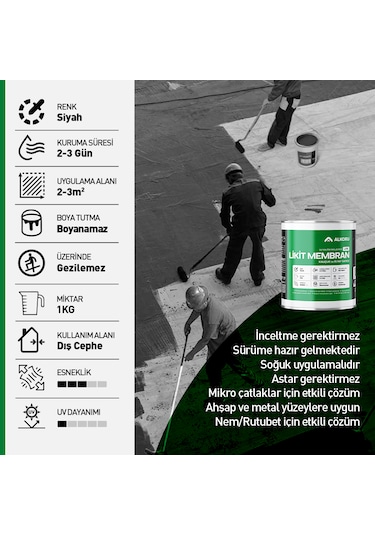 Alkoru 1 Kg Lite Likit Membran Kauçuk Ve Elyaf Katkılı