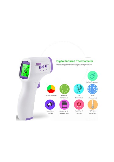 Yifomall Mor Dışarıdaki Vücut Ve Nesne Sıcaklığı Ölçer - İki Mod C/ F , Üç Renkli Arka Işık, 32 Adet Hafıza Pil Dahil Değil