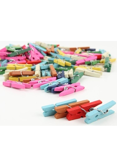 Renkli Mini Ahşap Mandal 100 Adet