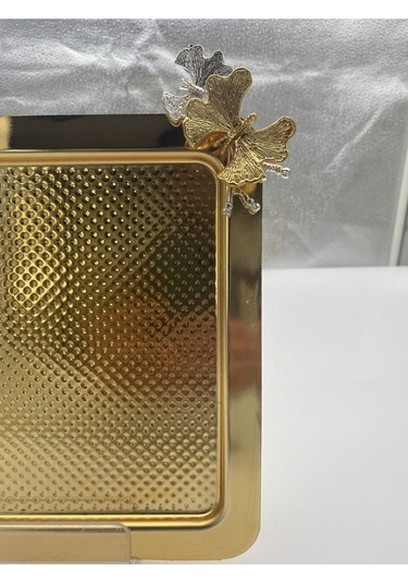 Ayaklı Gold Kare Metal Çay Ve Kahve Servis Sunum Tepsisi