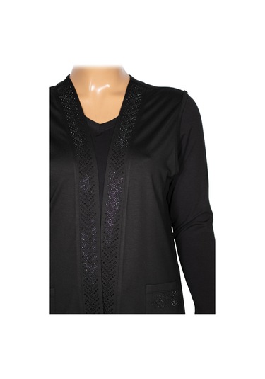 Hesna Kadın Tansu Taşlı Cepli Penye Siyah Yelek Siyah