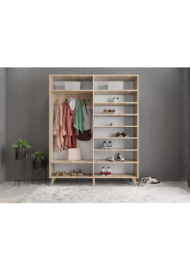 Açelya Aynalı Portmanto Vestiyer Ayakkabılık Meşe Beyaz - M2 160cm Meşe Beyaz