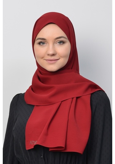 Caz Krep Tesettür Şal-Bordo Bordo