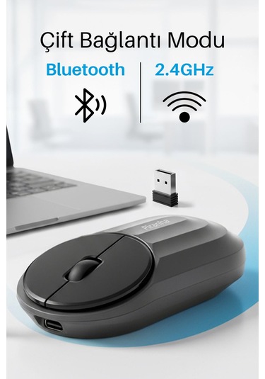 7657 Bluetooth + 2.4 Ghz Şarj Edilebilir Sessiz Tuşlu Kablosuz Mouse 7657