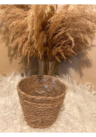 V Şeklinde Hasır Kalın Örgü İçi Poşetli Saksılık Orta Boy